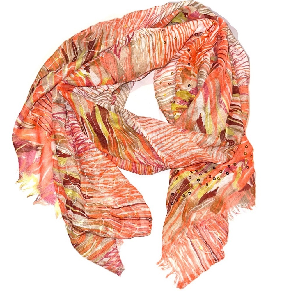 Orange scarf with scattered gold sequins